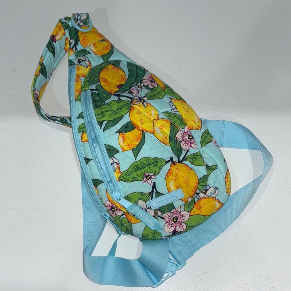 Lemon Print Sling Bag with Blue Accents